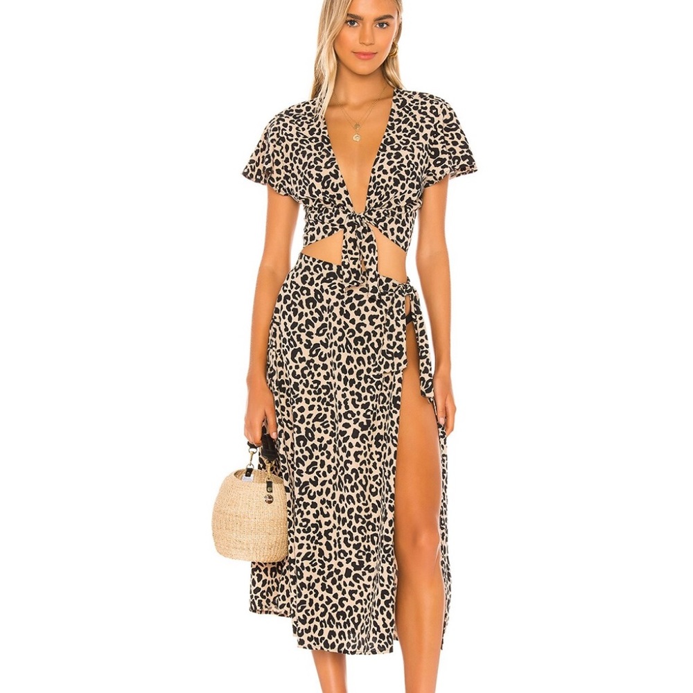 Tori Praver Leopard Print Midi Skirt